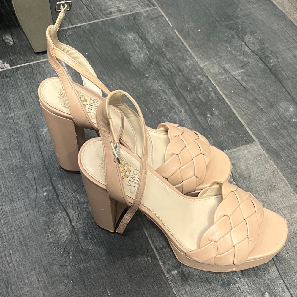 Vince Camuto Nude Woven Platform Heels